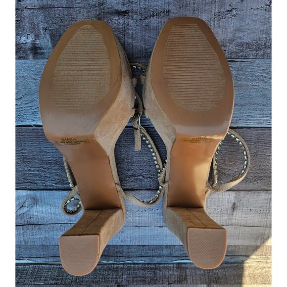 LULUS Pink Suede Crystal Rhinestone Chunky Platform Heels Shoes Women's 10 - Picture 8 of 11